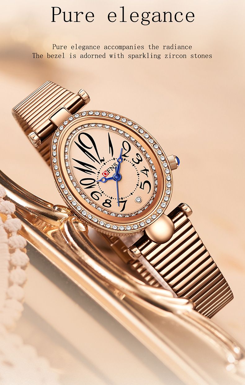 Elegante, wasserdichte Damen-Quarzuhr mit Strasssteinen – ovales Zifferblatt, Edelstahlarmband, modisches Retro-Design für jeden Tag_voghion.com