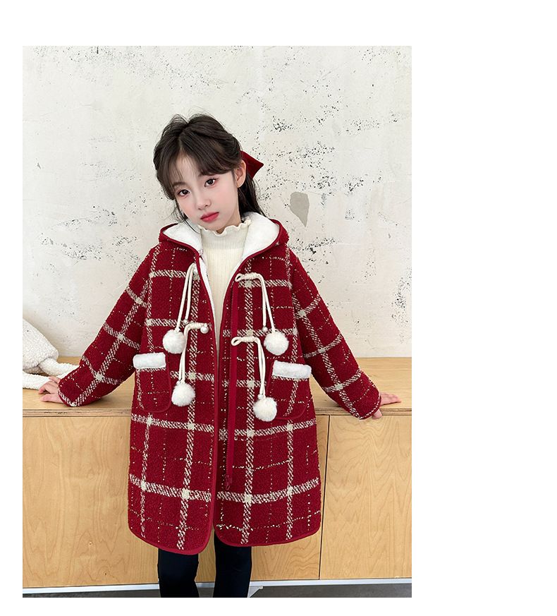 Mother & Kids Girls' Double-Faced Wool Plaid Coat With Fleece Lining, Long Winter Jacket For Kids, Warm And Stylish Outerwear_voghion.com