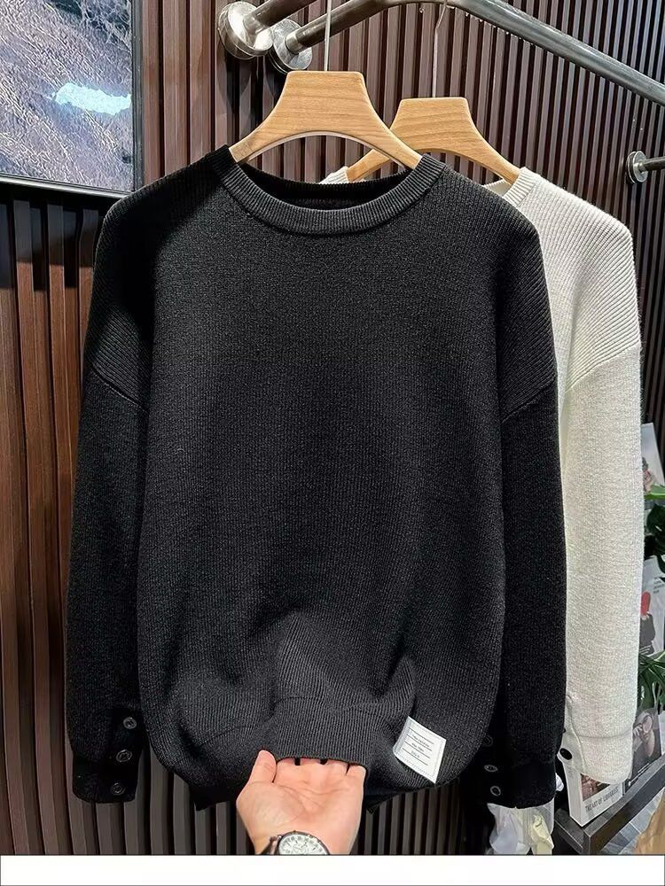 Herrenbekleidung Herbst und Winter Neue Knöpfe Langarmpullover Herren Einfarbiges Innenhemd Warmer Trend_voghion.com
