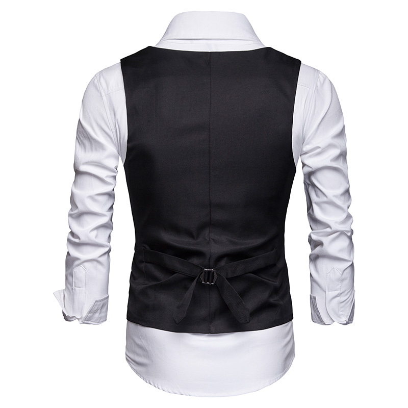 Men's solid color suit waistcoat slim waistcoat single-row three-button clip_voghion.com