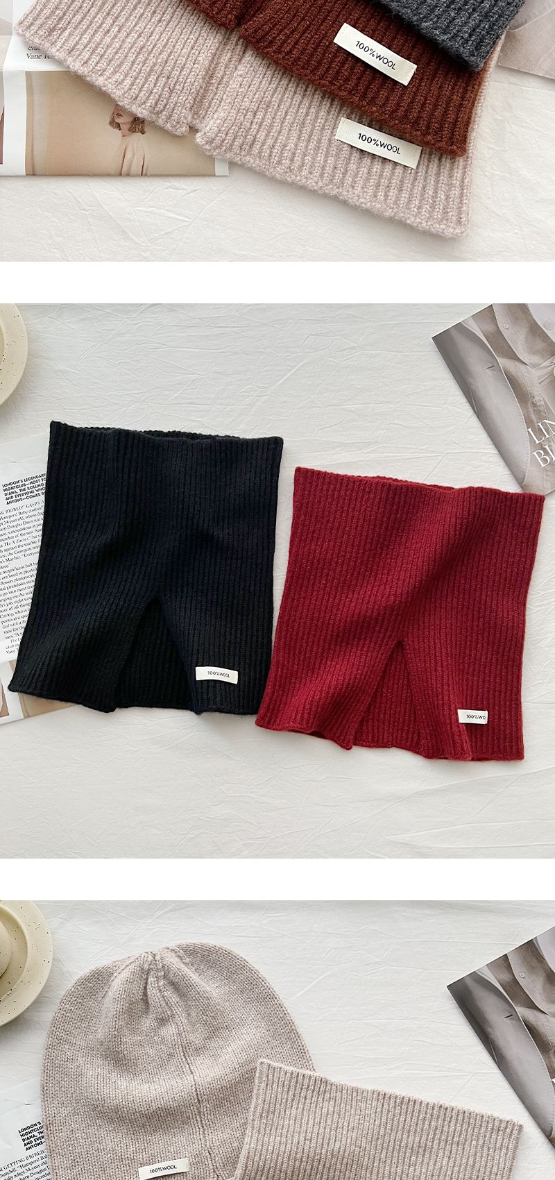 2024 New Australian 100% Pure Wool Knitted Solid Color Versatile Winter Fashion Warm Windproof Neck_voghion.com