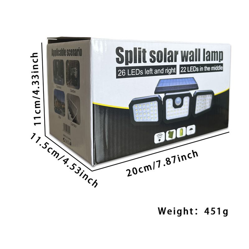 Buitenzonne-energie driezijdige draaibare wandlamp intelligente inductie brede hoek waterdichte duurzame tuinlamp_voghion.com