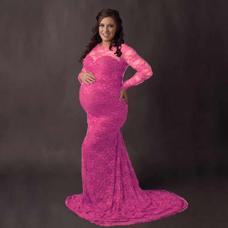 Abito da sera premaman in pizzo con scollo rotondo e strascico, abito lungo da donna_voghion.com