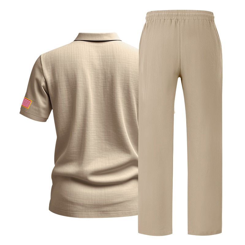 Summer Loose Men's Beach Linen Breathable Casual Large Size Lapel Independence Day Trousers Suit_voghion.com