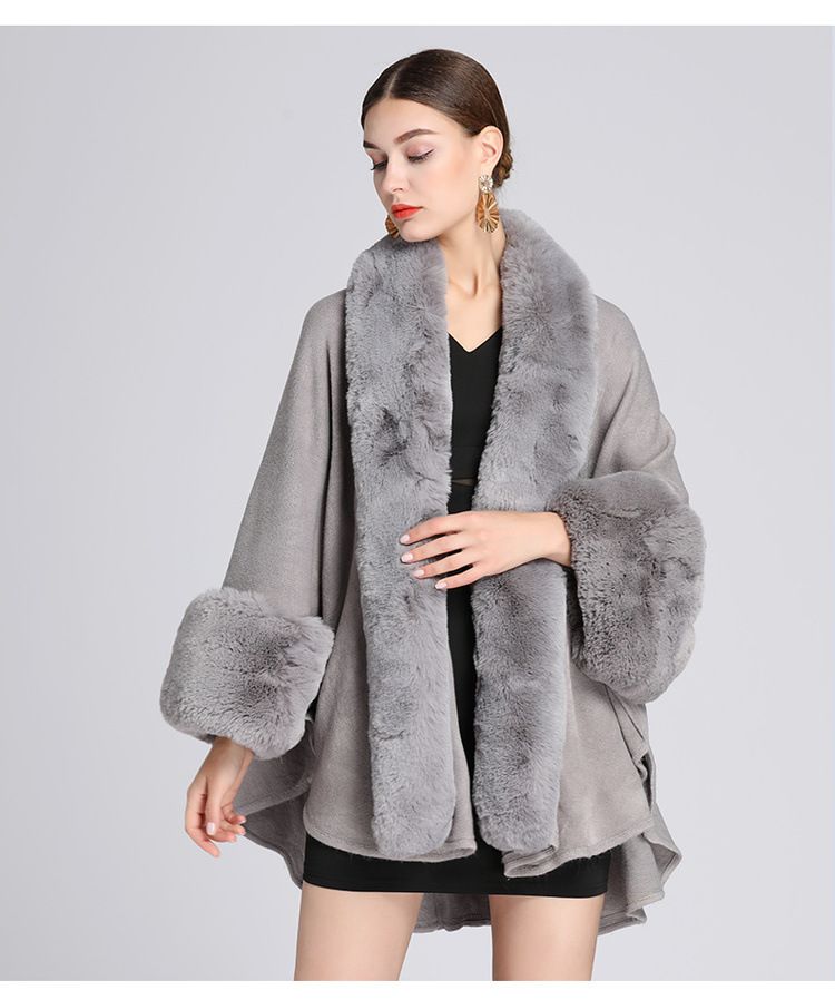 Mantella con collo in pelliccia grande taglia cardigan lavorato a maglia cappotto donna_voghion.com