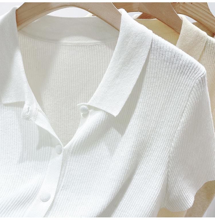 Women's Clothing Thin Sweater Slimming Short Sleeves Solid Color Versatile Short Cardigan Top_voghion.com