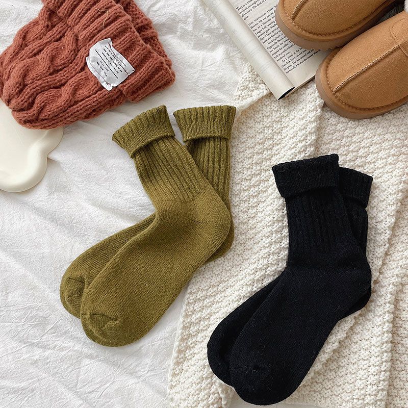 New winter rabbit wool socks thick warm ladies mid tube socks Maillard color socks thick rabbit wool socks_voghion.com