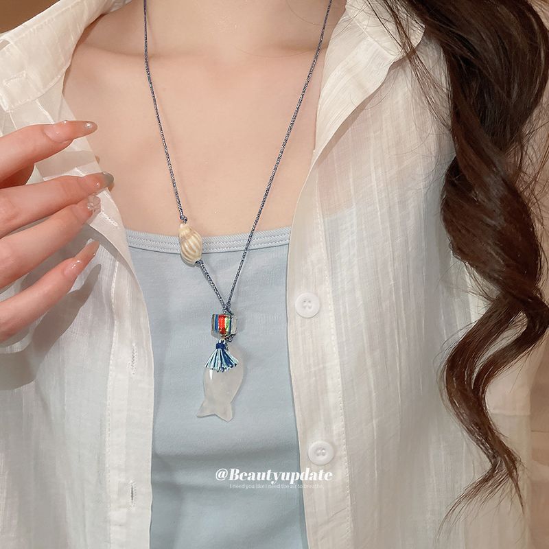 Korean Style INS Starfish Pentagram Heart Rope Pendant Necklace Y2K Hot Girl Bag Charm Sweater Chain_voghion.com