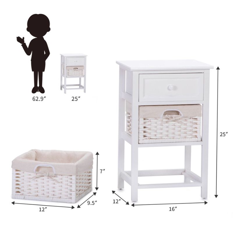 Table With One Storage White Removable Legs Indoors Nightstand Modern Bedside Table Two Drawer With Baskets Tall End_voghion.com