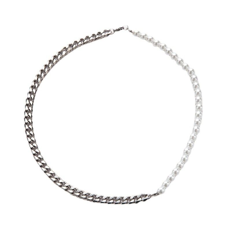 Collana con catena cubana in acciaio inossidabile intrecciata per uomo, stile street fashion, in titanio e acciaio, con perle_voghion.com