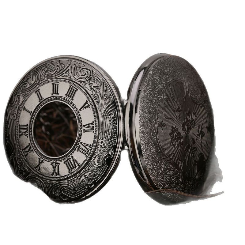 Orologio da tasca antico da uomo e da donna, grande, classico, con doppio display e numeri romani, colore nero_voghion.com