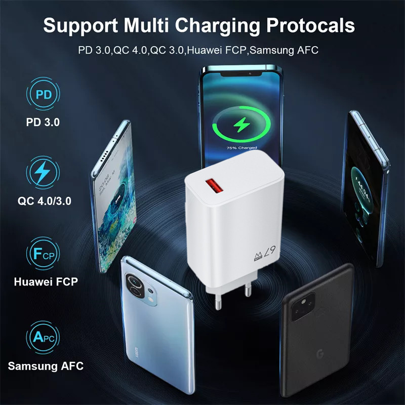 USB 67W Charger Quick Charging QC 3.0 Wall Mounted Phone Adapter for iPhone Samsung Xiaomi Poco Tablet USB Typ i_voghion.com