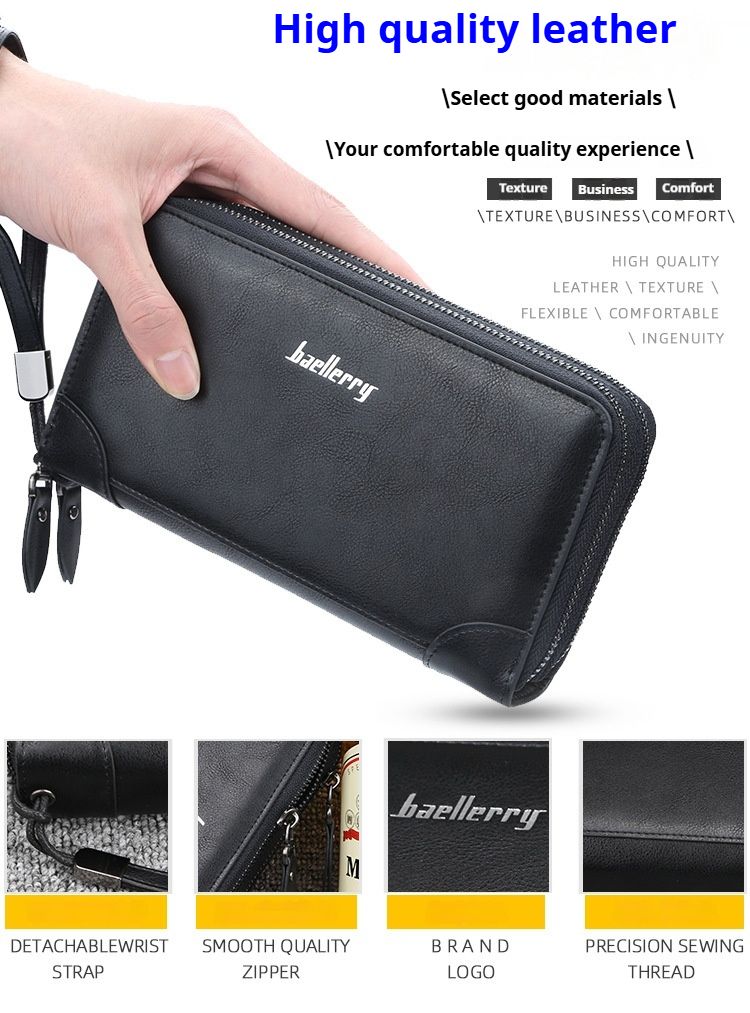 Geldbörse, neue hochwertige multifunktionale Geldbörse mit großem Fassungsvermögen für Herren – lange Clutch mit Doppelreißverschluss, stilvolles und praktisches Design, für den täglichen Gebrauch geeignet_voghion.com