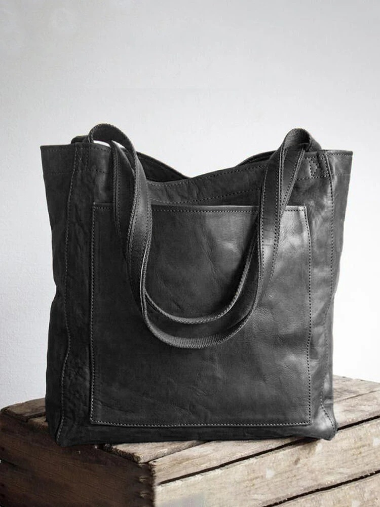 Pocket Women's Soft Handheld One Shoulder Oil and Wax Leather Large Capacity Fashion New Tote Bag_voghion.com