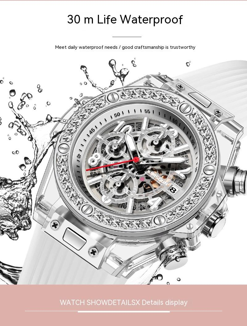 Reloj de cuarzo transparente con incrustaciones de diamantes de la marca Kingston, reloj de red rojo resistente al agua para hombres y mujeres, reloj para amantes de las mareas_voghion.com