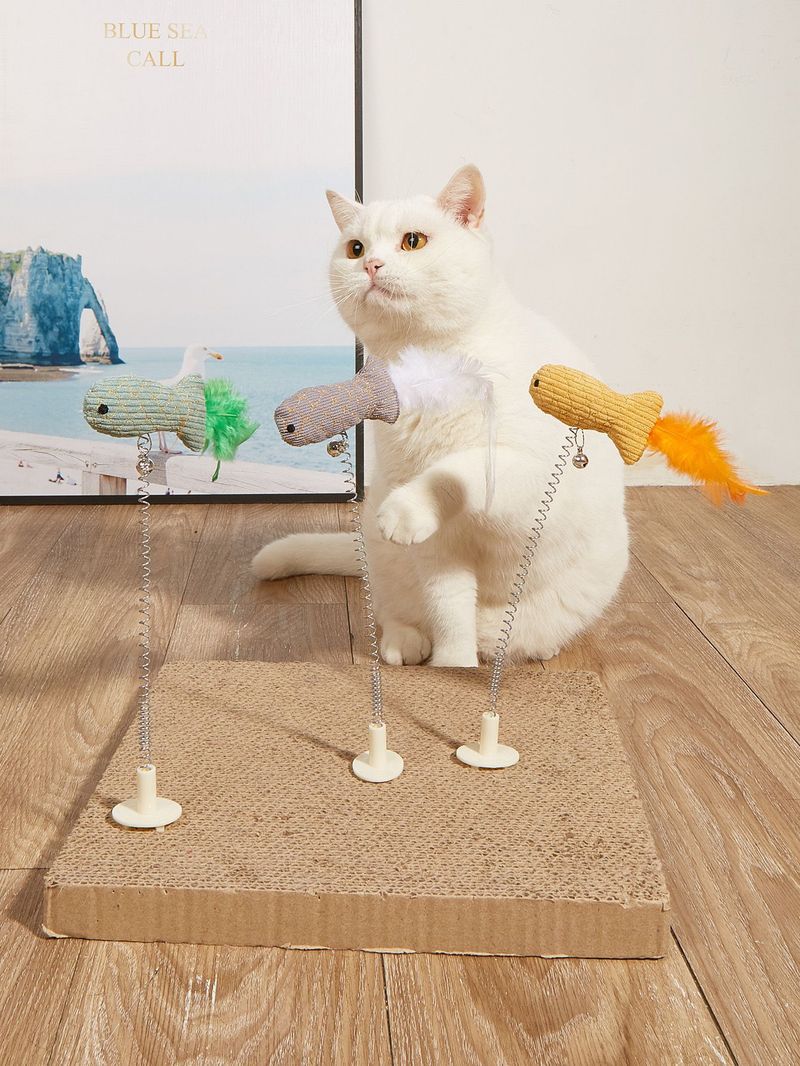 Toy Scratching Board Shaker Spring Feather Sisal Plush Cat Self-Entertainment Pet Supplies Price_voghion.com