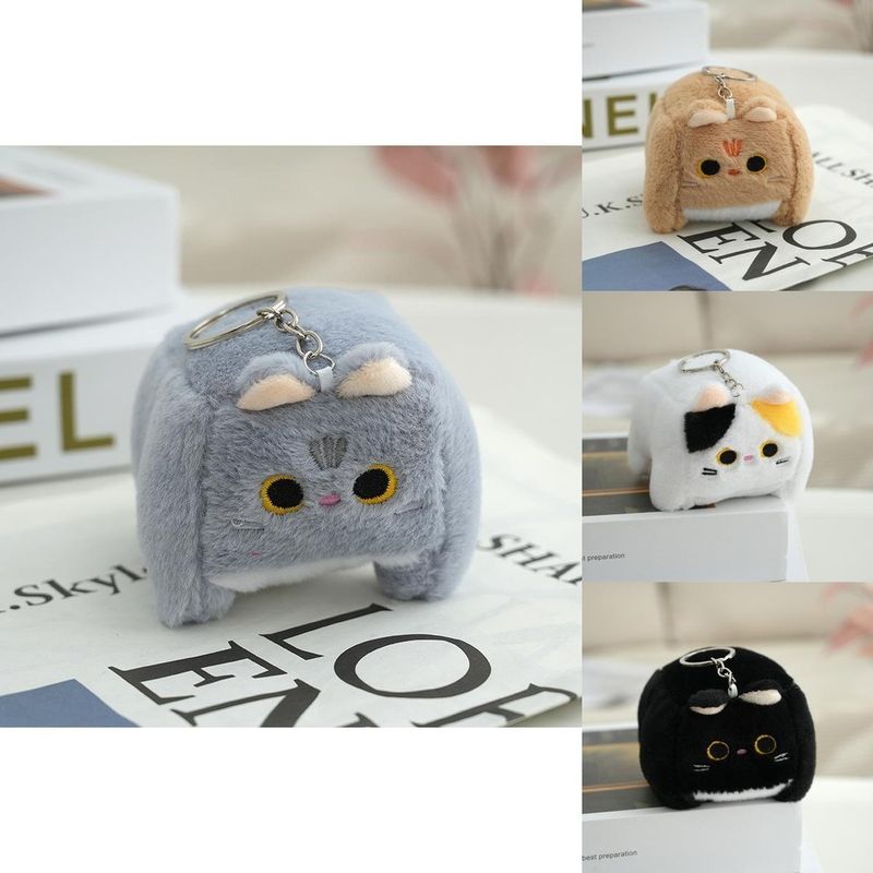 Cat Keychain Fluffy Adorable Plush Toy Soft Cartoon Square Kitty Bag Charm_voghion.com