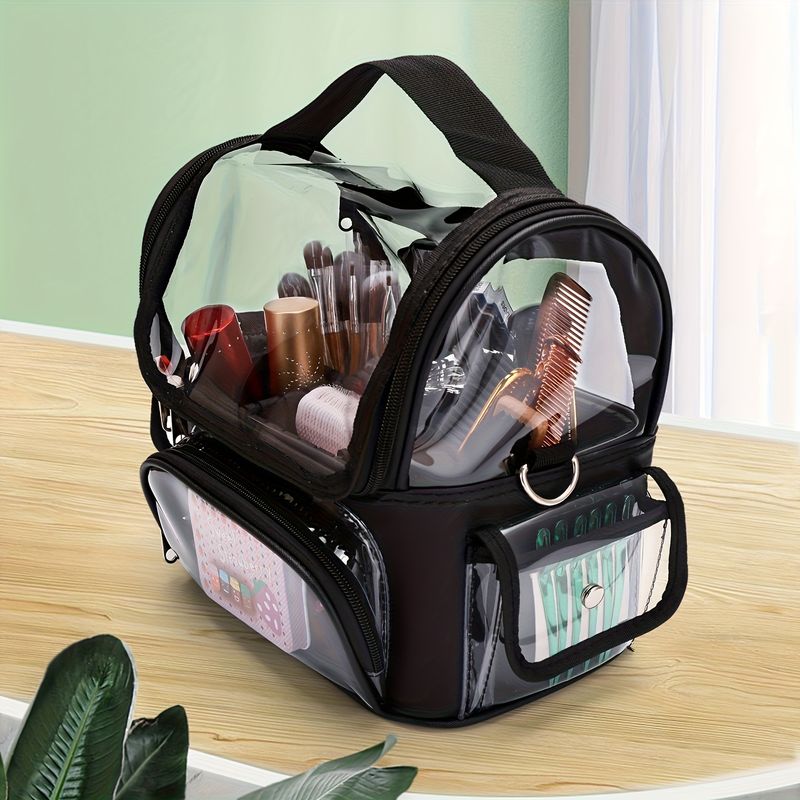 Professional Makeup Artist Crossbody Bag - Large Capacity Multi-Compartment Organizer With Detachable Touch-Up Pouch, Durable Black Portable Cosmetic_voghion.com