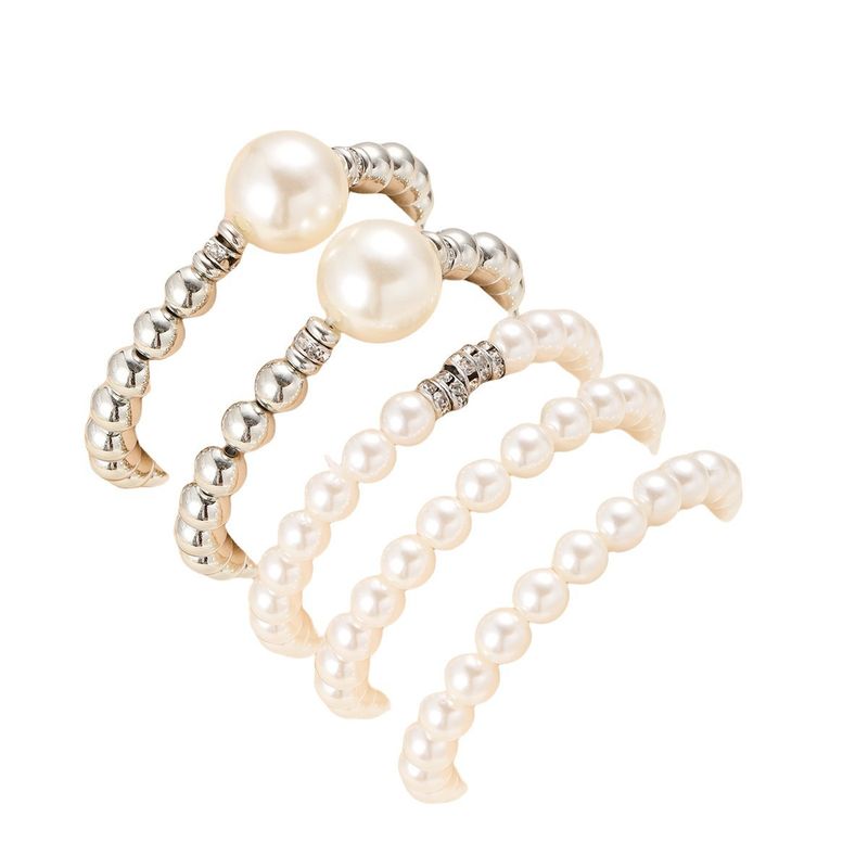 Nuovo set di gioielli creativi a strati con bracciale di perle rotonde esagerate, alla moda, da 5 pezzi_voghion.com