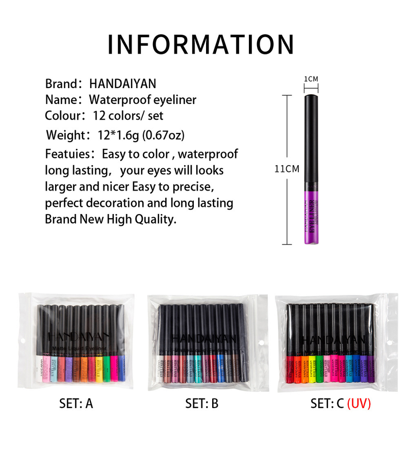 esplosivi certificazione FDA eyeliner liquido colorato opaco impermeabile resistente al sudore 12 set_voghion.com