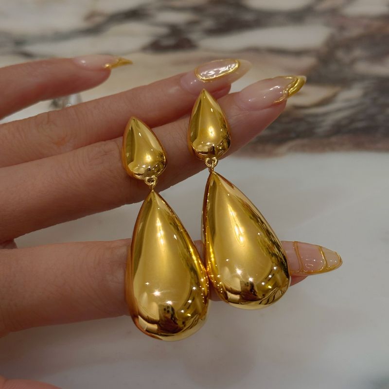 Real Gold Electroplated Titanium Steel Retro Polished Surface Teardrop Gold And Silver Earrings_voghion.com