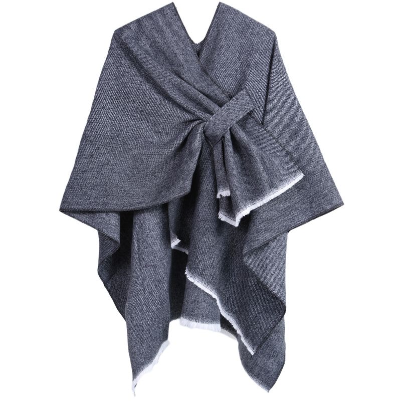 Solid color spring, autumn, and winter design with added stripes, placket opening, imitation cashmere shawl, monochrome_voghion.com