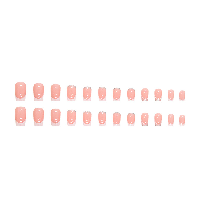French Square 24Pcs Head Fake Nail Shiny Sier Powder Designs False Nails Wearable Full Cover Press on Nails DI s s_voghion.com