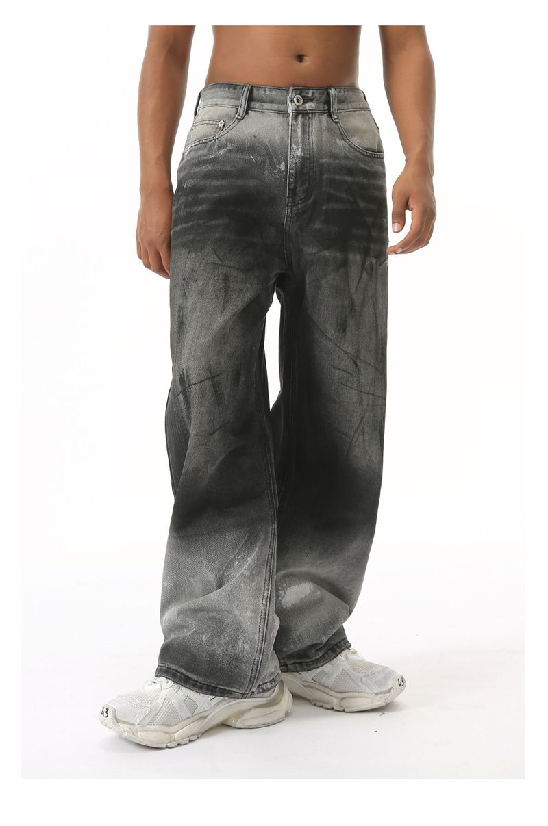 EF JEANS | 2024 New Product, High Street Tide Black And Gray Gradual Change Personality Micro-straightforward Washed Jeans Trousers_voghion.com