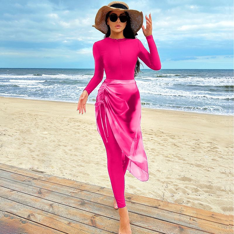 Muslimischer Badeanzug für Damen, einteiliger Badeanzug mit Rock, langärmelig, Strandmode, Sonnenschutz, zweiteiliger Badeanzug_voghion.com