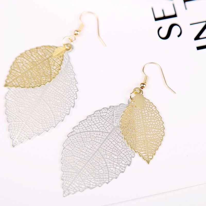 Heißer verkauf ohrringe blatt ohrringe gold einfache doppel schicht hohl blatt ohrringe retro_voghion.com
