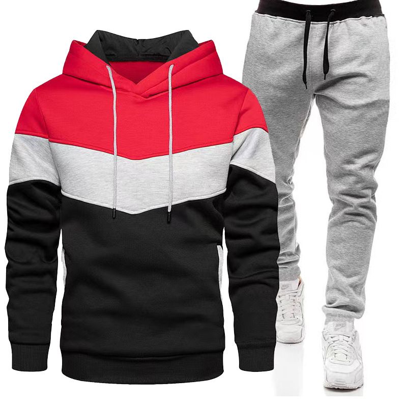 Conjunto deportivo de dos piezas para hombre, otoño/invierno 2024, con capucha, pantalones holgados y a juego, placa lisa_voghion.com