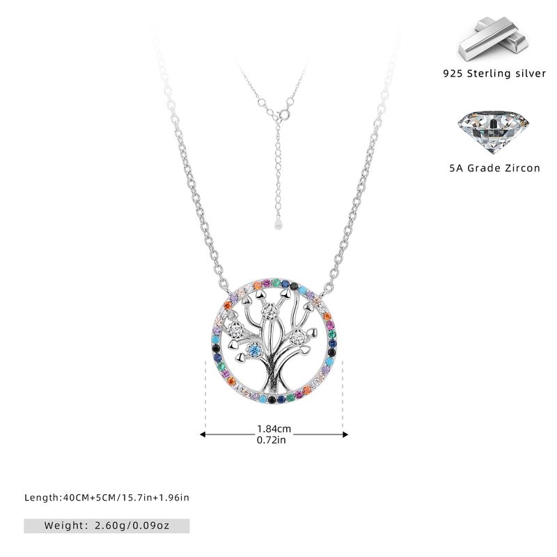 Collana con ciondolo a forma di albero della vita, elegante e minimalista, in argento Sterling S925, con zirconi colorati, da donna, con catena a clavicola di lusso e luce a strati._voghion.com