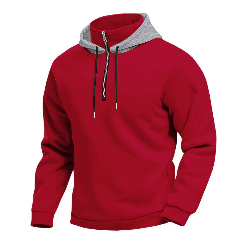 American Style Spring And Autumn Velvet Men's Loose Stand Collar Hooded Pullover Zipper Long Sleeved Sweatshirt Men_voghion.com