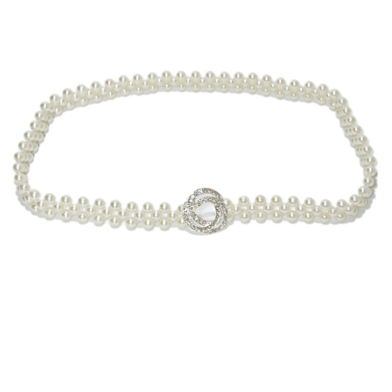 Cadena elástica informal con incrustaciones de diamantes de imitación de perla para mujer, versión coreana, con cinturilla fina._voghion.com