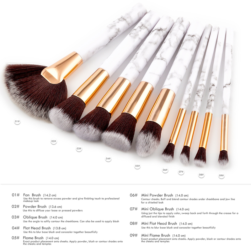 9 pcs Marble Makeup Brushes Set Beauty Tools Powder Brush Fan Brush GUJHUI_voghion.com