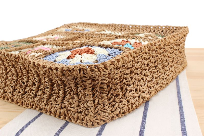 Borsa da spiaggia in stile pastorale con tracolla singola in paglia da donna_voghion.com