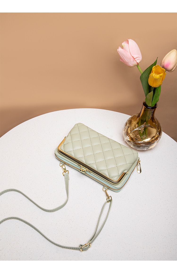 Gewatteerde crossbodytas voor dames met rits en draaisluiting - Lange portemonnee met twee vouwen, telefoonhoesje, stijlvol minimalistisch ontwerp_voghion.com