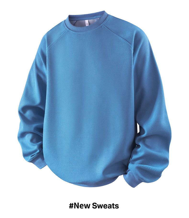 Men's Heavyweight Air Cotton Crewneck Sweatshirt - Drop Shoulder Long Sleeve T-shirt, Casual Relaxed Fit, Soft & Breathable, Multiple Colors_voghion.com