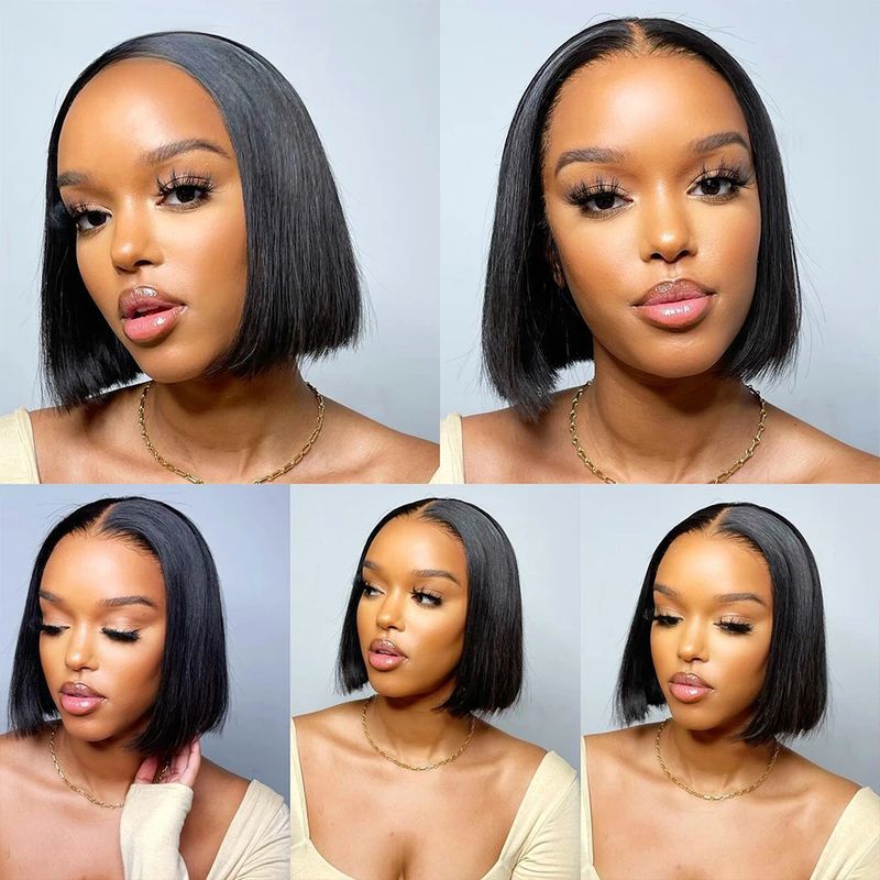 Wear And Glueless Hair Wig HD Straight Short Bob Closure Plucked Human Wigs Pre Cut Lace Ready To Go_voghion.com
