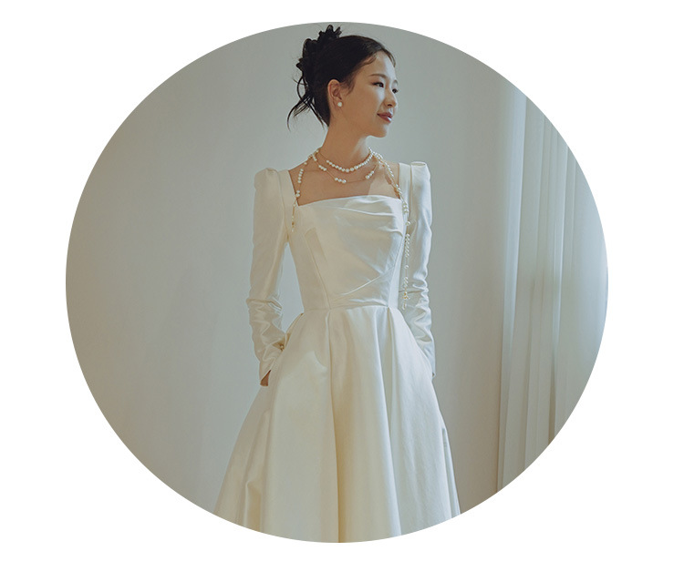 Satin-Hochzeitskleid Braut 2024 neues französisches einfaches Retro-Langarm-Hochzeitskleid Nischen-Willkommens-Abendkleid_voghion.com