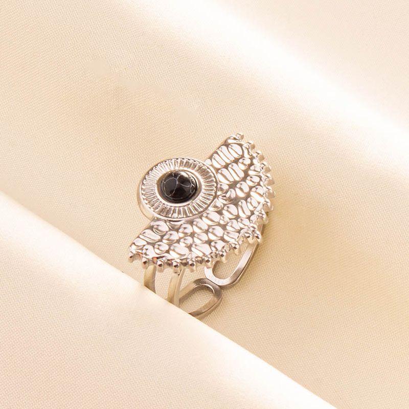 2025 Nieuwe aankomsten 1 stuk Boho Turquoise roestvrij staal zwarte steen zilverkleur verstelbare vrouwen etnische ring Boheemse sieraden cadeau geen vervaging_voghion.com