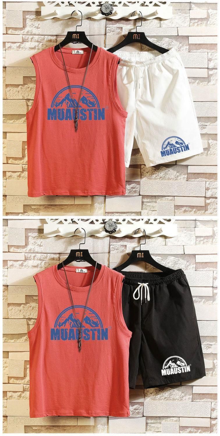 Top/Set Snow Mountain Printed Sleeveless Tank Top Set Men's T-shirt Summer Large Size 5/4 Shorts Casual Two Piece 12_voghion.com