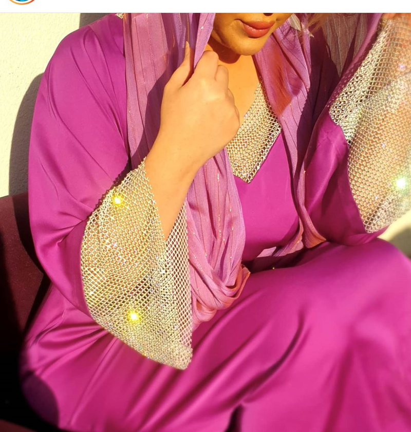 Abito lungo da donna in maglia di diamanti con paillettes in raso per donne musulmane_voghion.com