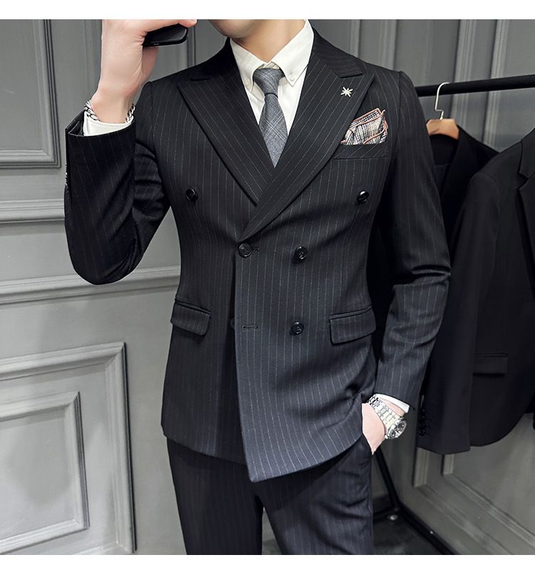 Britu stila moderns svītrains divrindu vīriešu līgavaiņa, līgavaiņa, kāzu kleitas, trīsdaļīga uzvalka komplekta tendence_voghion.com