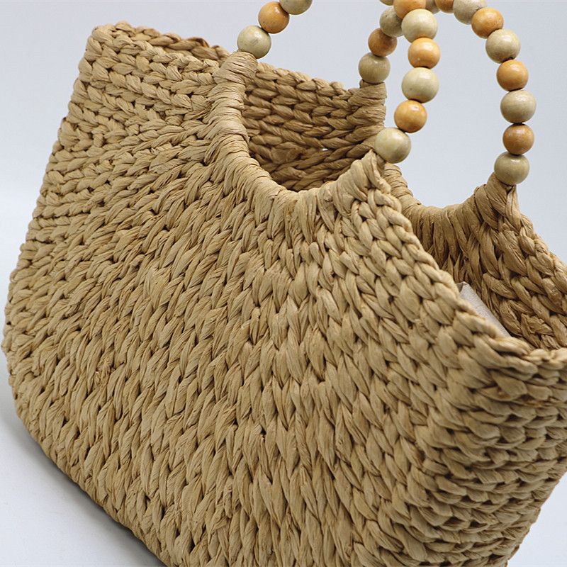 2024 Craft New Wooden Pearl Moon Borsa grande da donna in tessuto di erba da spiaggia di cammello, portatile_voghion.com