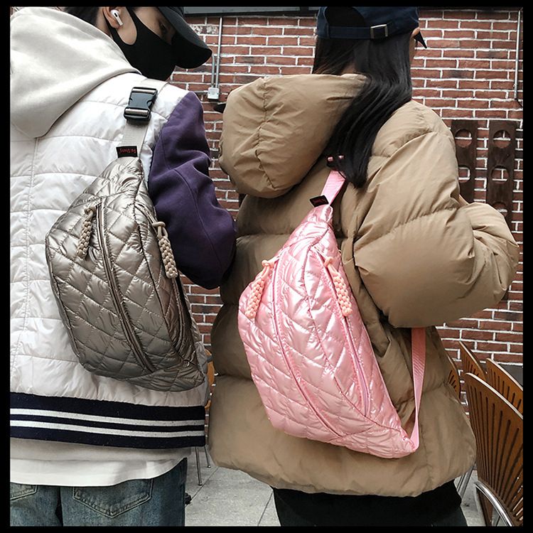 Winter New Women's Waist Bag Large Capacity Cotton Coat Crossbody Bag Fashion Waist Bag Diamond Embroidery Couple Chest Bag_voghion.com