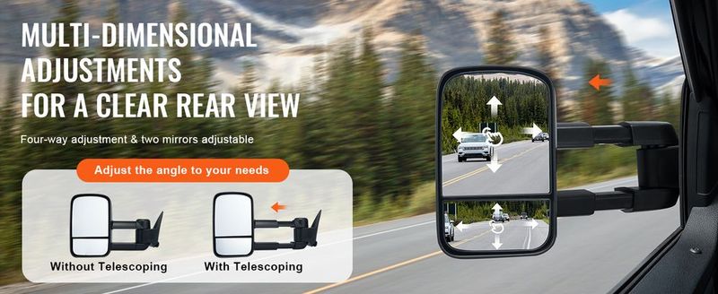 VEVOR Towing Mirrors, Left & Right Pair Set For Chevrolet Silverado (1988-1998)/GMC, Tow Mirror With Plane And Convex Glass, Manual Controlling Telescoping Folding, And Four-Way Adjustment, Black_voghion.com