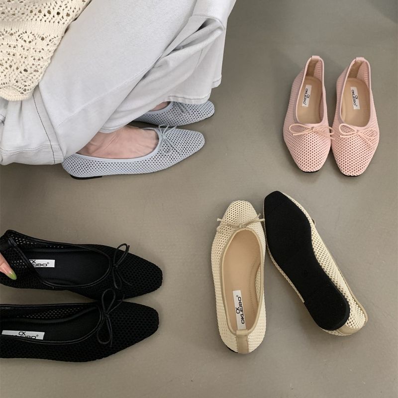 Flache weiße Mary Jane für Frauen 2025 Sommer neue Mesh atmungsaktiv Bowknot Französisch Stil flacher Mund einzelne Schuhe_voghion.com