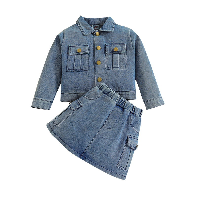 Children's Clothing New Girls' Denim Suits Fashionable Long Sleeved Jackets And Flared Pants_voghion.com