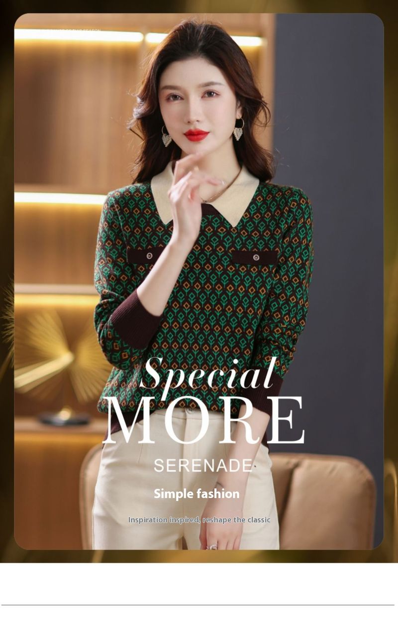 Mom's small fragrant style knitted women's baby collar, reduced age woolen autumn and winter base sweater, warm sweater_voghion.com